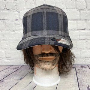 Plaid Hat Cap Stretch Fit L-XL Gray Black Vermillion Bay Embroidered YUPOONG
